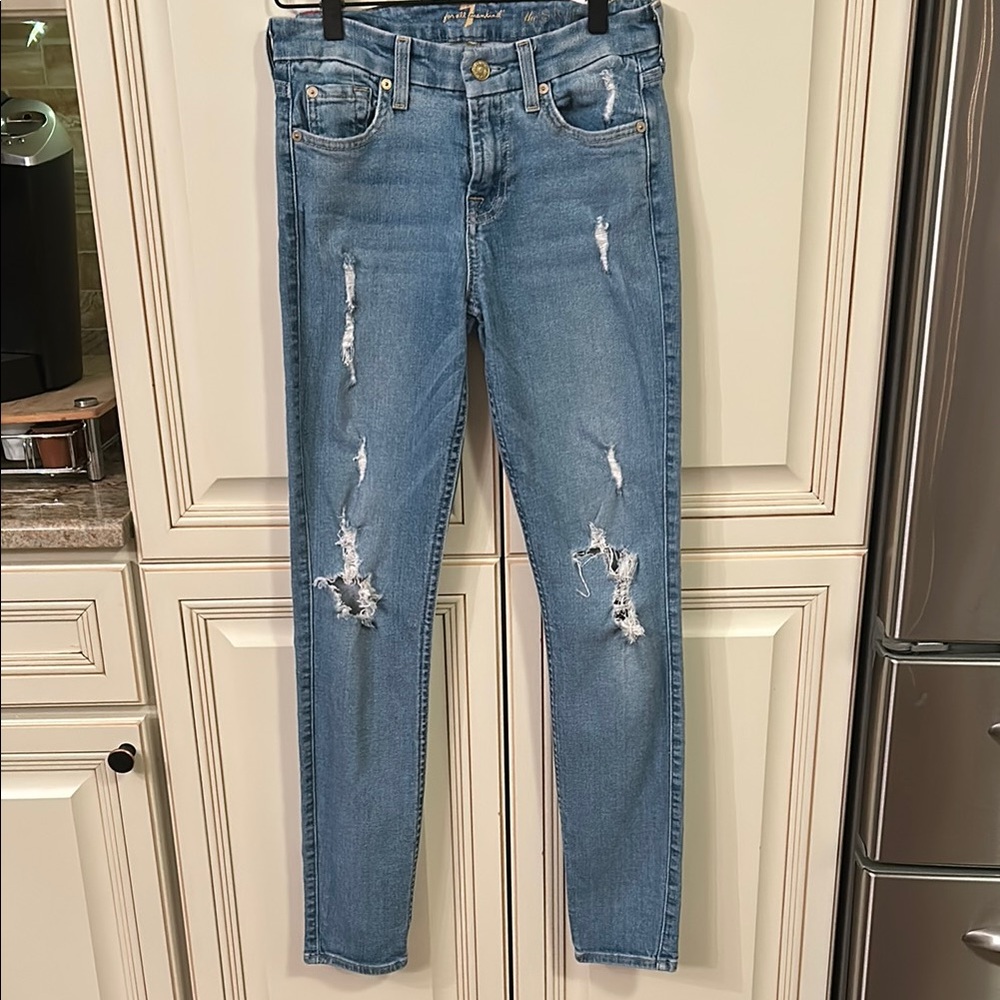 7 For All Mankind Blue Skinny Jeans